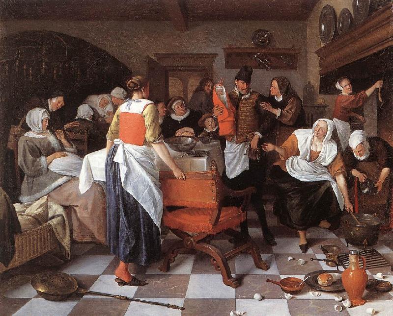 Jan Steen Celebrating the Birth Norge oil painting art